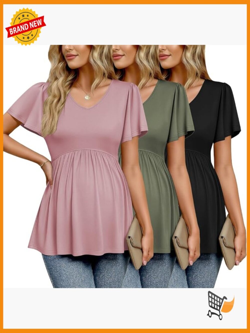 3 Pack Maternity T-Shirts V Neck Short Sleeve Pregnancy Tops S-XXL